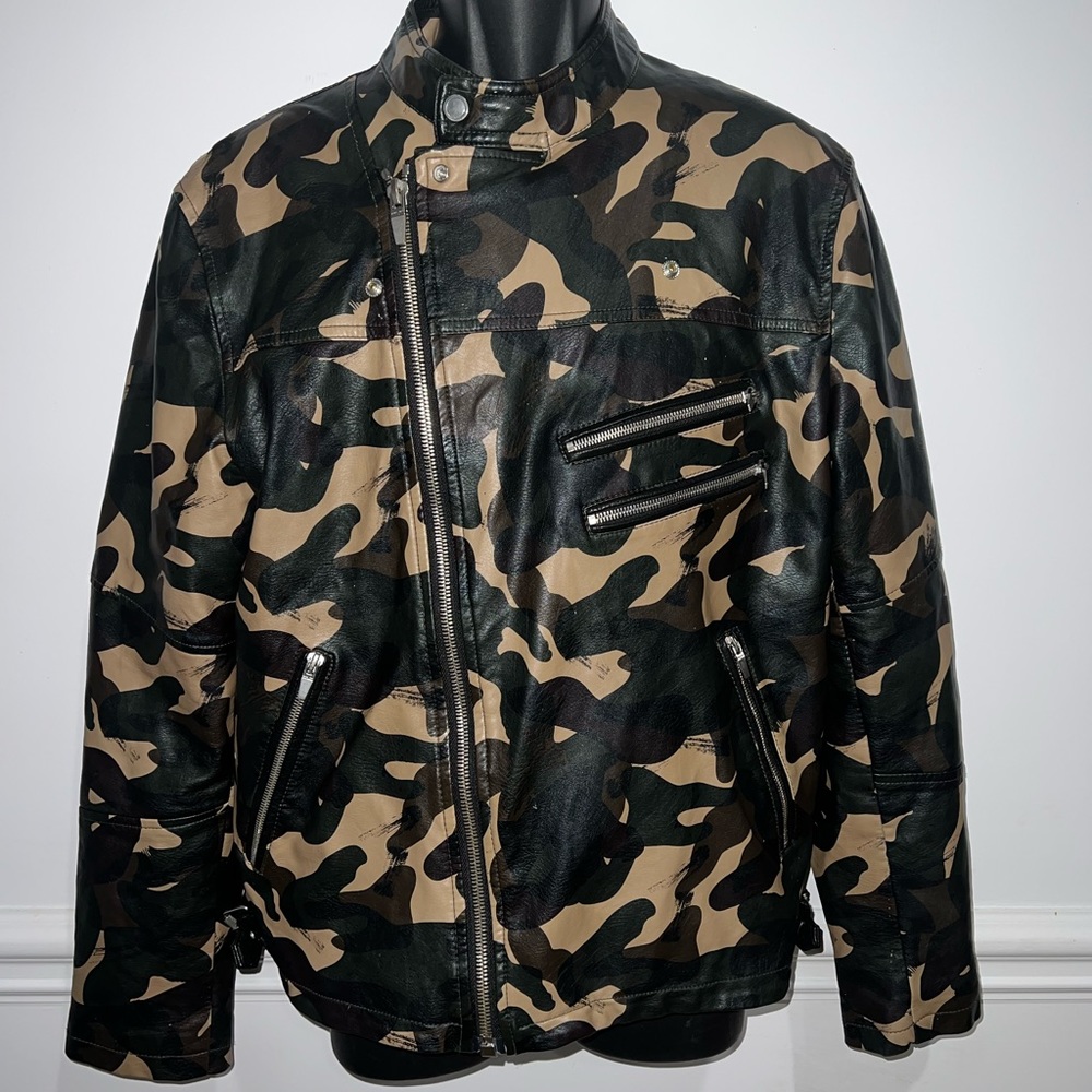 Leather zip up Army camouflage Zara jacket
